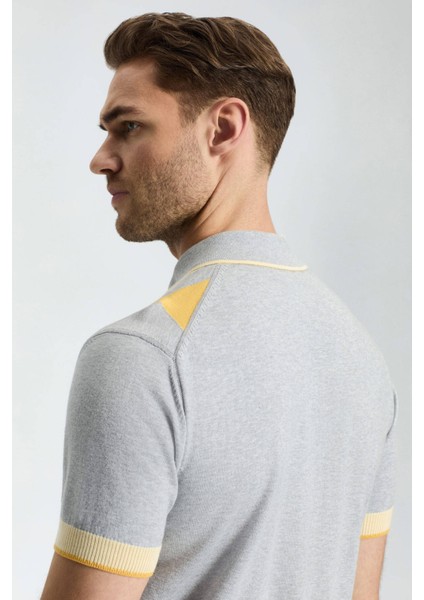 Gri Sarı Baklava Desen Triko Polo modelleri
