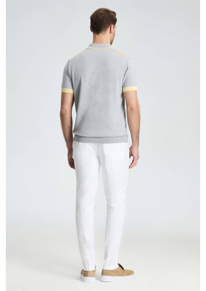 Gri Sarı Baklava Desen Triko Polo indirimleri