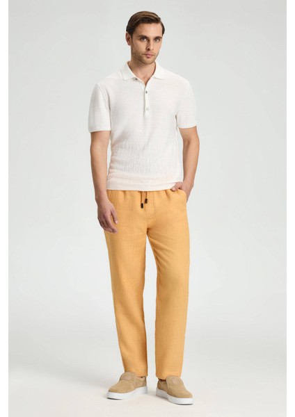 Saf Keten Bağcıklı Turuncu Pantolon modelleri