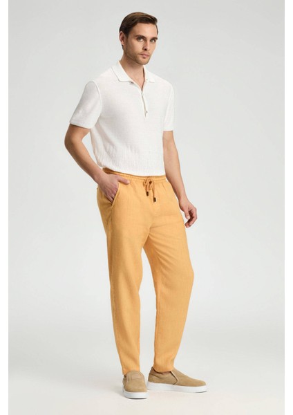 Saf Keten Bağcıklı Turuncu Pantolon fırsatları
