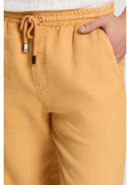 Saf Keten Bağcıklı Turuncu Pantolon indirimleri