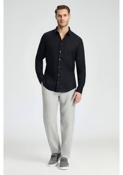 Saf Keten Bağcıklı Açık Gri Pantolon fiyatları