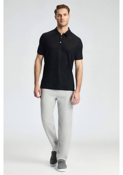 Saf Keten Bağcıklı Açık Gri Pantolon modelleri