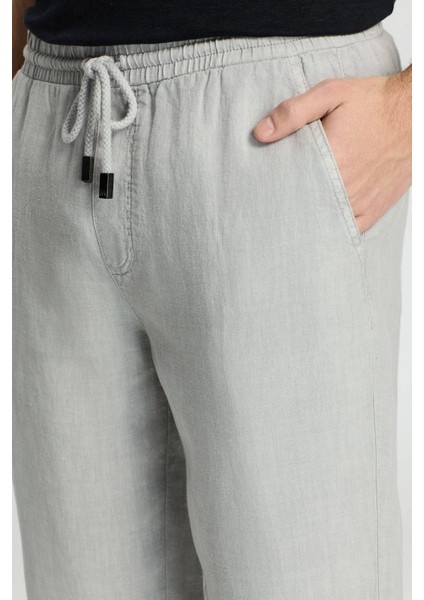 Saf Keten Bağcıklı Açık Gri Pantolon fırsatları
