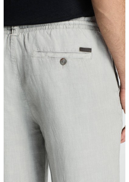 Saf Keten Bağcıklı Açık Gri Pantolon indirimleri