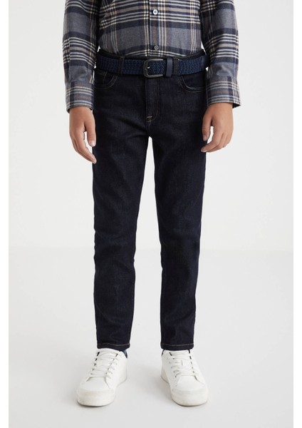 Kaşmir Karışım Slim Fit Lacivert Çocuk Denim Pantolon