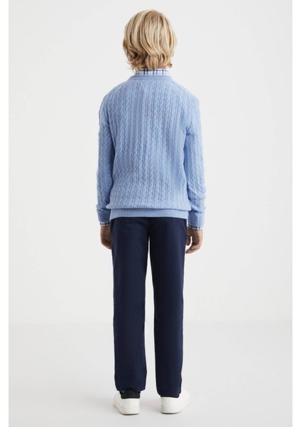 Saç Örgü Desenli Lambswool Buz Mavisi Çocuk Kazak indirimleri