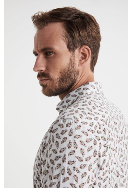 Şal Desenli Beyaz-Kırmızı Saf Pamuk Gömlek modelleri