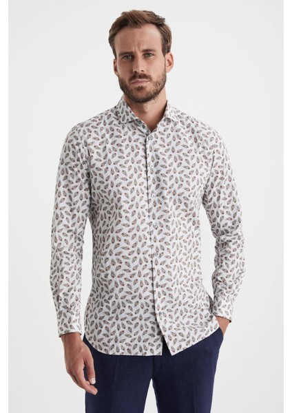 Şal Desenli Beyaz-Kırmızı Saf Pamuk Gömlek fırsatları