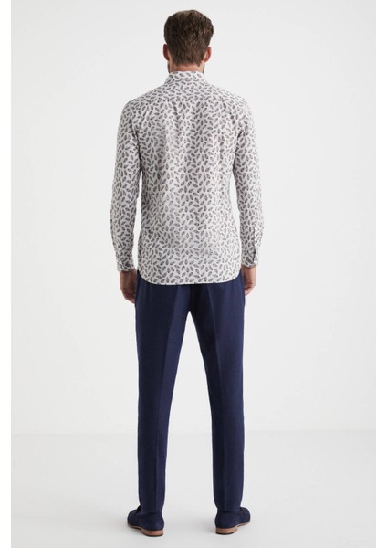 Şal Desenli Beyaz-Kırmızı Saf Pamuk Gömlek indirimleri