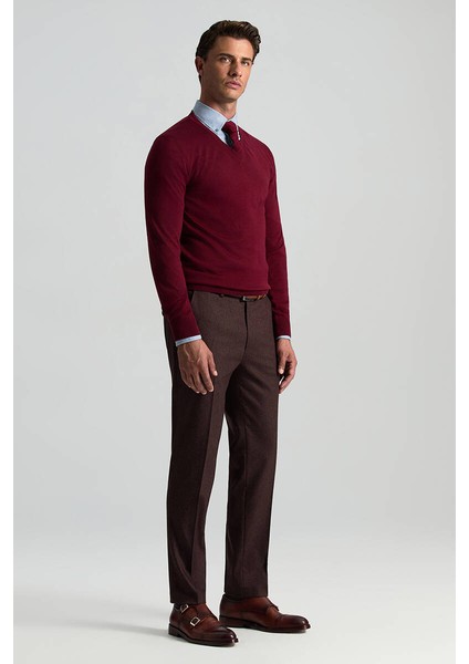 V Yaka Merino Yün Bordo Triko modelleri