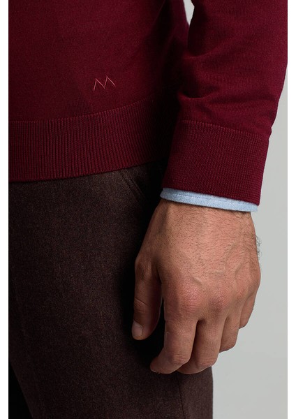V Yaka Merino Yün Bordo Triko indirimleri