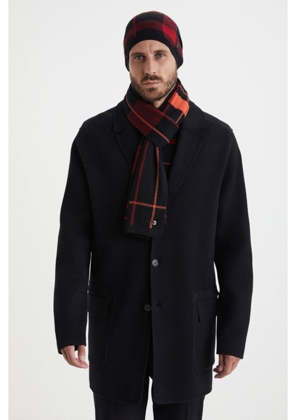 Çizgi Desenli Siyah Merino Yün Atkı modelleri