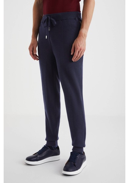 Lacivert Merino Yün Activewear Triko Pantolon