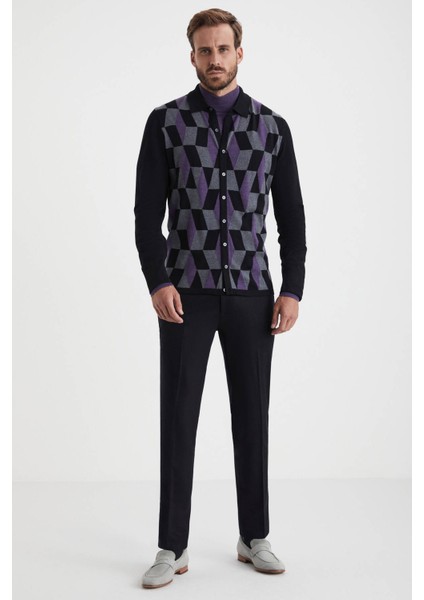 Desenli Merino Yün Siyah Triko Gömlek fiyatları