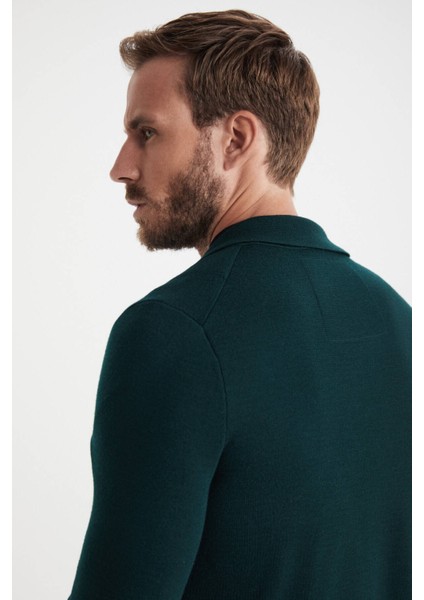 Koyu Yeşil Extrafine Merino Triko Blazer Ceket modelleri