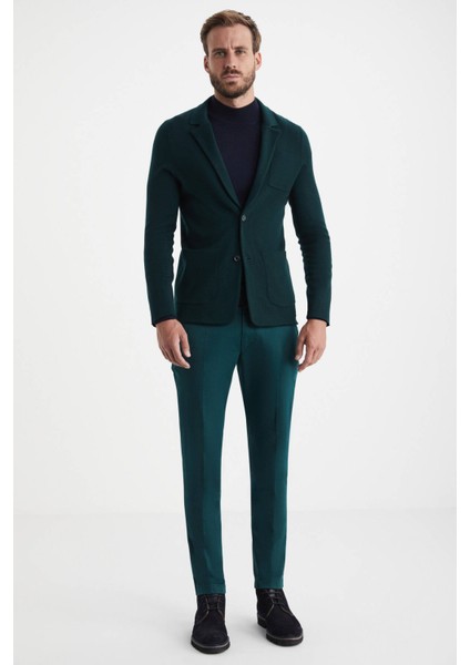 Koyu Yeşil Extrafine Merino Triko Blazer Ceket indirimleri
