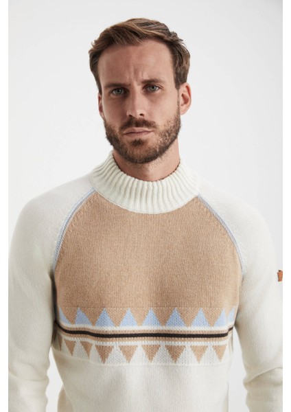 Kaşmir Karışım Yarım Balıkçı Yaka Ekru Kazak modelleri