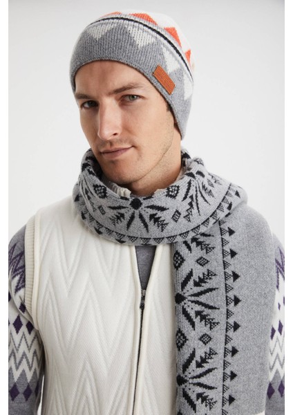 Desenli Kaşmir Karışım Gri Bere fiyatları