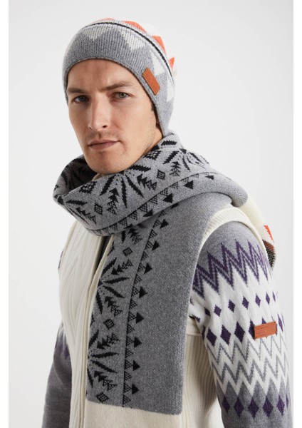 Desenli Kaşmir Karışım Gri Bere modelleri