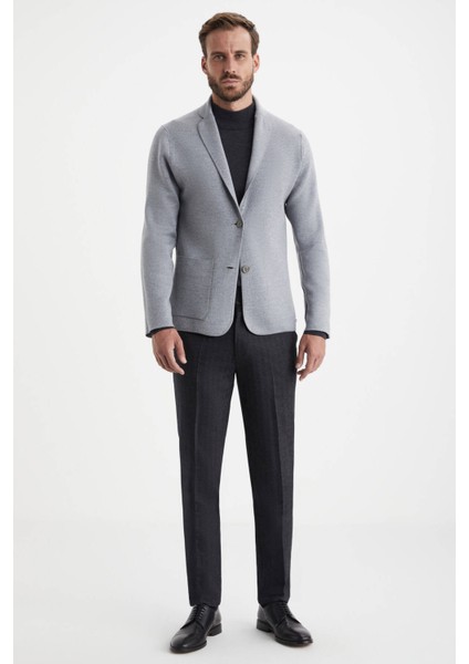 Balıksırtı Desenli Çift Yönlü Açık Gri Merino Yün Triko Ceket fiyatları