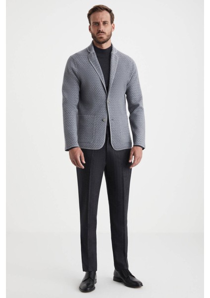 Balıksırtı Desenli Çift Yönlü Açık Gri Merino Yün Triko Ceket modelleri