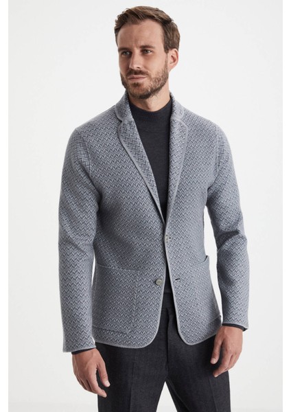 Balıksırtı Desenli Çift Yönlü Açık Gri Merino Yün Triko Ceket indirimleri