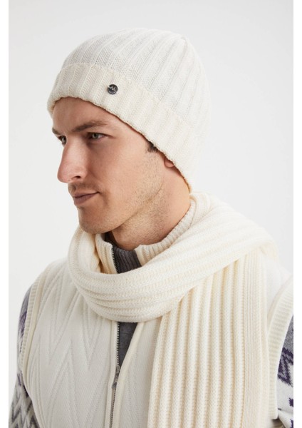 Örgü Desenli Merino Yün Ekru Atkı fiyatları