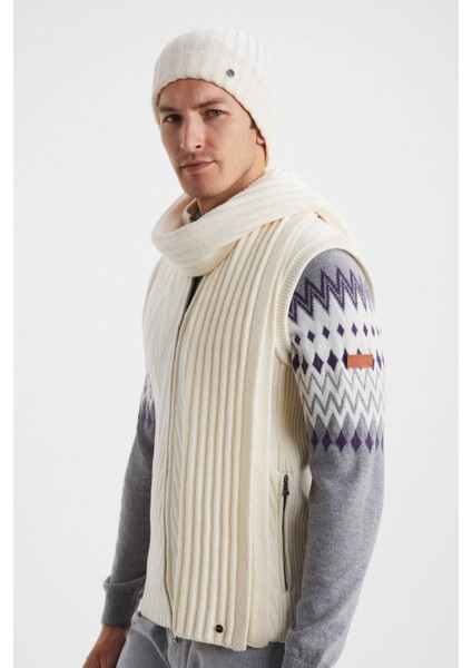 Örgü Desenli Merino Yün Ekru Atkı modelleri