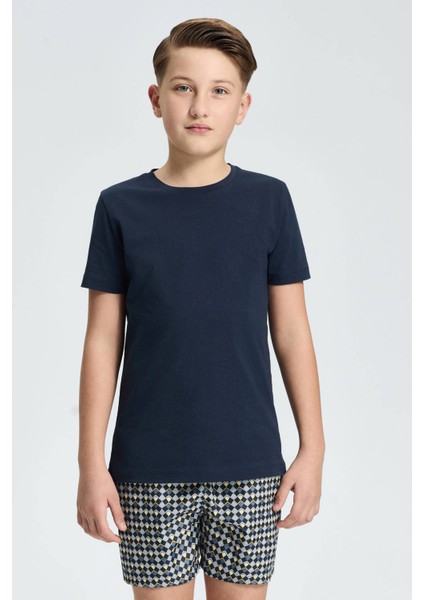 Lacivert Bisiklet Yaka Basic Çocuk T-Shirt