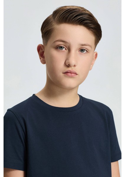Lacivert Bisiklet Yaka Basic Çocuk T-Shirt modelleri