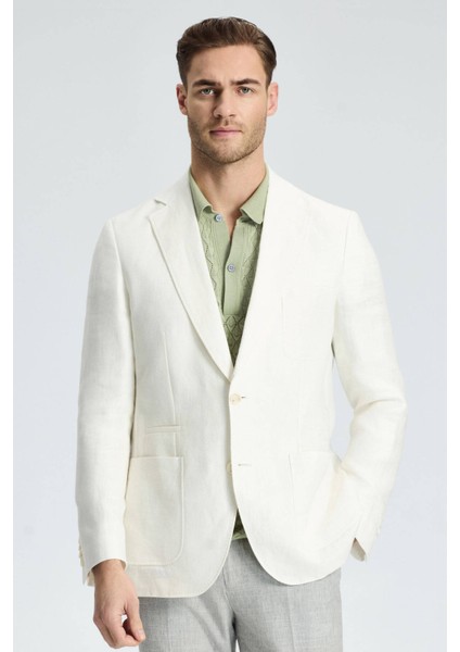 Saf Keten Kırık Beyaz Yazlık Blazer Ceket