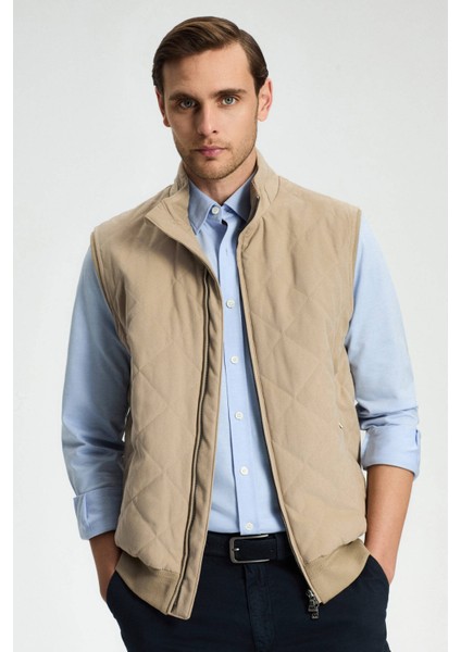 Krem Rengi Kapitone Yelek