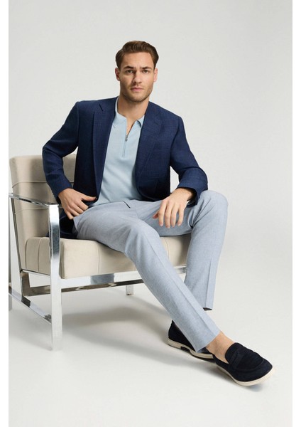 Keten-Ipek Karışım Lacivert Yazlık Blazer Ceket