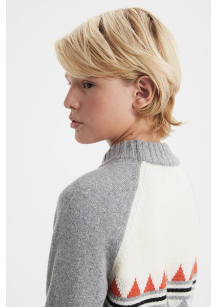 Kaşmir Karışım Yarım Balıkçı Yaka Gri Çocuk Kazak modelleri