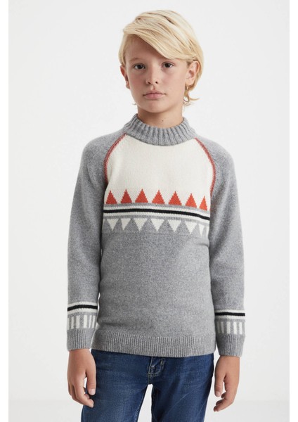 Kaşmir Karışım Yarım Balıkçı Yaka Gri Çocuk Kazak indirimleri