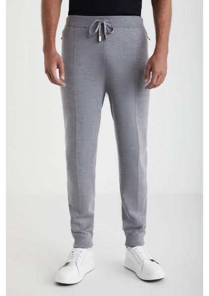 Açık Gri Merino Yün Activewear Triko Pantolon
