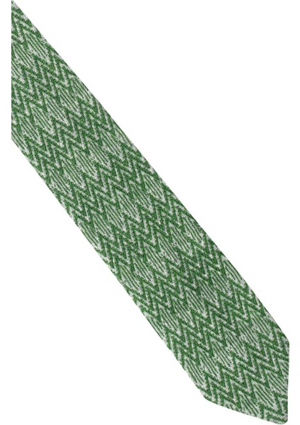 Çizgi Desenli Ipek Karışım Gri-Yeşil Örgü Kravat fırsatları