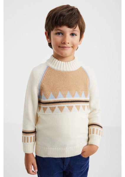 Kaşmir Karışım Yarım Balıkçı Yaka Ekru Çocuk Kazak