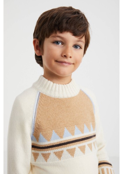 Kaşmir Karışım Yarım Balıkçı Yaka Ekru Çocuk Kazak modelleri
