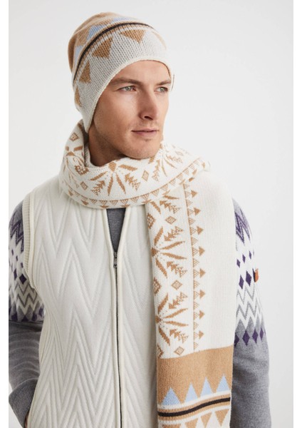 Desenli Kaşmir Karışım Ekru Bere