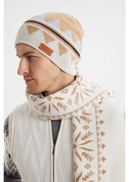 Desenli Kaşmir Karışım Ekru Bere fiyatları