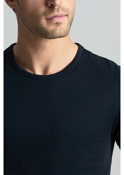 Bisiklet Yaka Lacivert Basic T-Shirt fiyatları