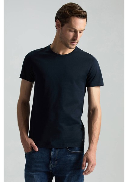 Bisiklet Yaka Lacivert Basic T-Shirt modelleri