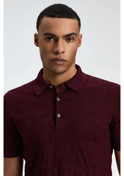 Zigzag Desen Merserize Pamuk Bordo Triko Polo fiyatları