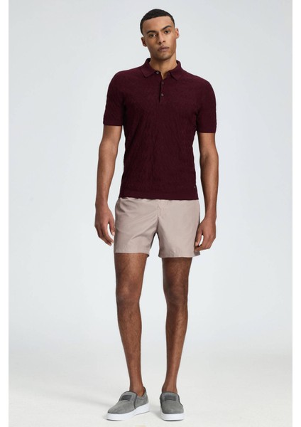 Zigzag Desen Merserize Pamuk Bordo Triko Polo modelleri