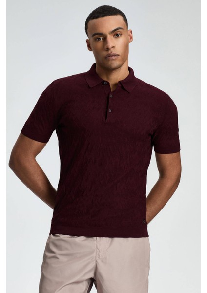 Zigzag Desen Merserize Pamuk Bordo Triko Polo fırsatları