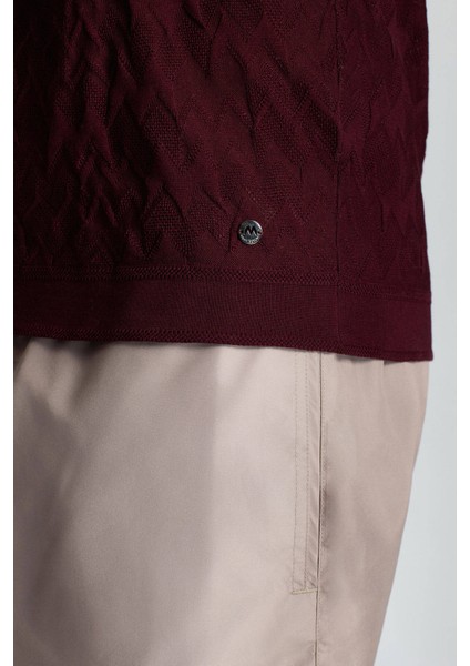 Zigzag Desen Merserize Pamuk Bordo Triko Polo indirimleri