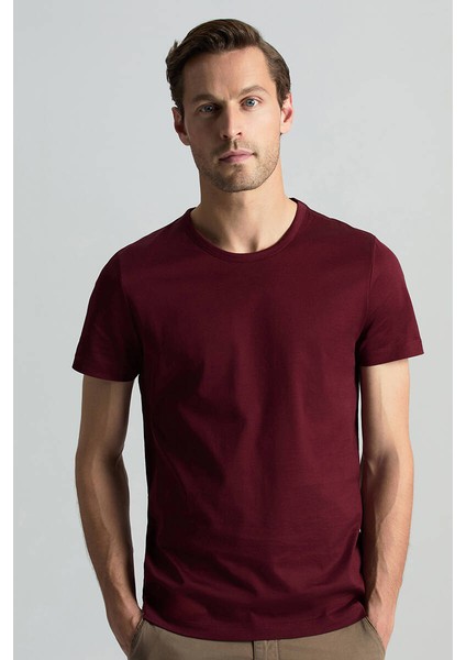 Bisiklet Yaka Bordo Basic T-Shirt fiyatları