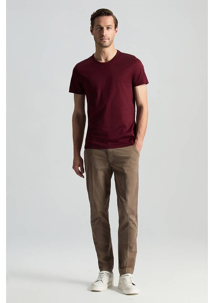 Bisiklet Yaka Bordo Basic T-Shirt modelleri